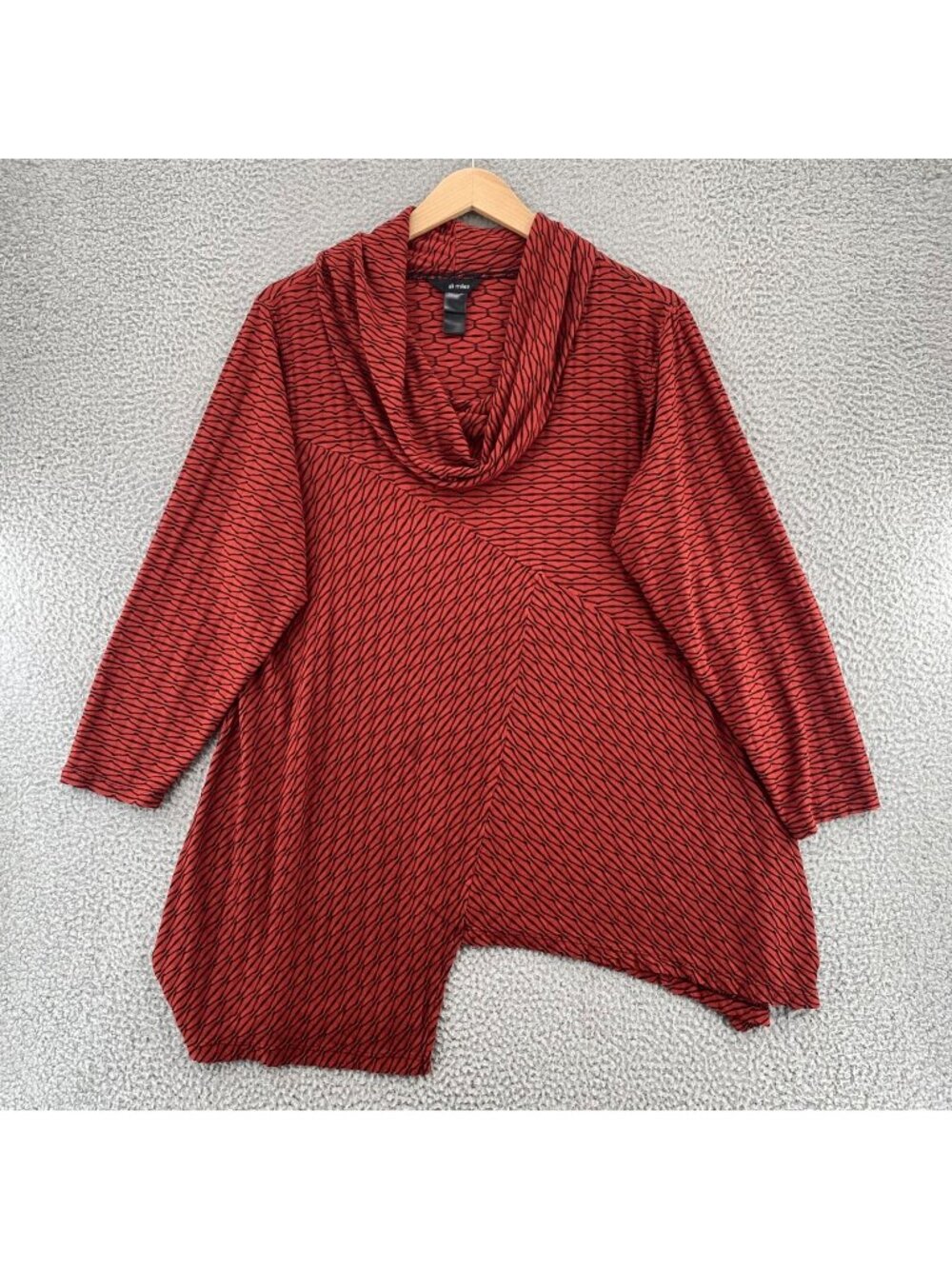 Ali Miles Top Women 2X Brown Striped Knit Cowl Neck Long Sleeve Asymmetric Tunic